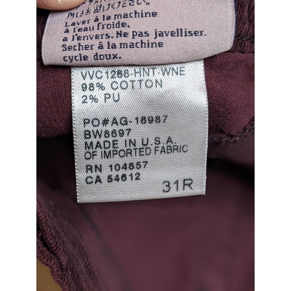 AG The Legging Super Skinny Corduroy Pants , Cords Women's Size 31R Wine - Picture 8 of 16